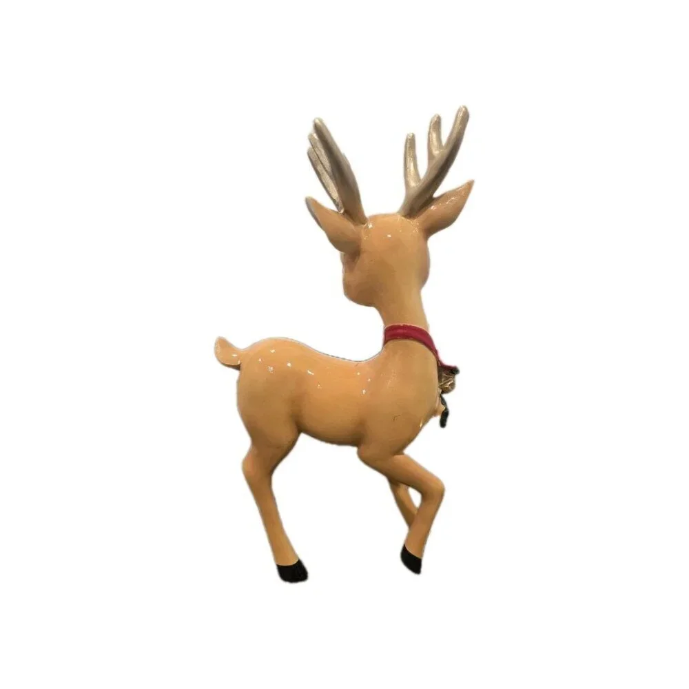 New Resin Brown Retro Christmas Reindeer Deer W/ Garland On Neck Figurine Decor